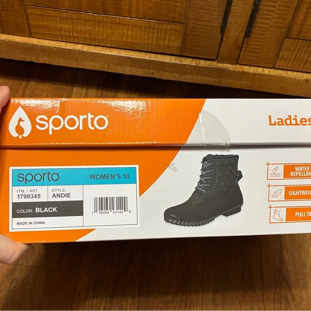 Women’s Sporto Andie Duck Black Quilted Ladies Boots Size 10 NWT